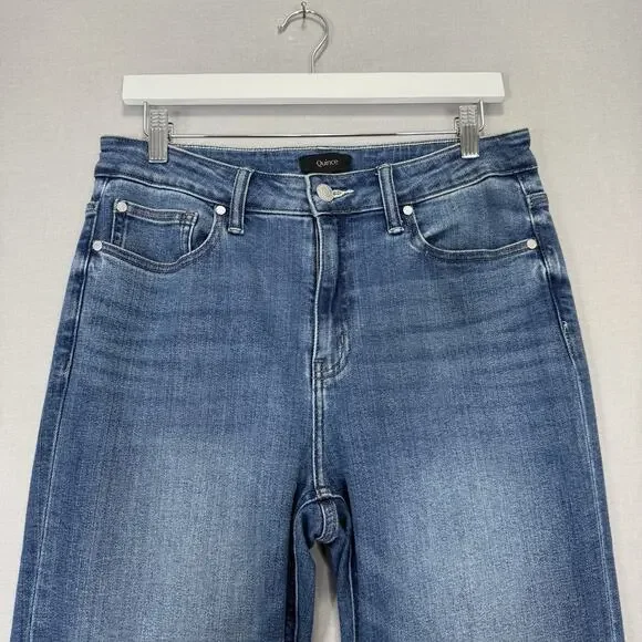 Quince Bella Stretch Straight Jeans Womens 30 Twilight Blue Fray Raw Hem Denim - Picture 2 of 13